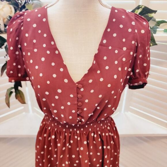 MADEWELL SMOCKED POLKA DOT AMBER WHITE DRESS SIZE XXS (STRETCH WAIST) - Picture 2 of 8